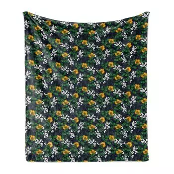 Мягкое фланелевое флисовое одеяло ABAKUHAUS Flowers, листья, ромашки и маки, уютный плюш для использования в помещении и на улице, 125 x 175 см, многоцветный цвет кокса-серого цвета