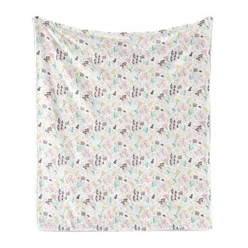Мягкое фланелевое флисовое одеяло ABAKUHAUS Flowers, Spring Flower Garden Art, уютный плюш для использования в помещении и на открытом воздухе, 125 x 175 см, пастельно-коричневый многоцветный