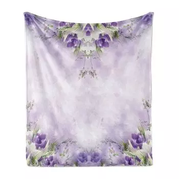 Мягкое фланелевое флисовое одеяло ABAKUHAUS Flowers, Spring Flower Bloom, уютный плюш для использования в помещении и на открытом воздухе, 125 x 175 см, фиолетовый, фиолетовый, зеленый