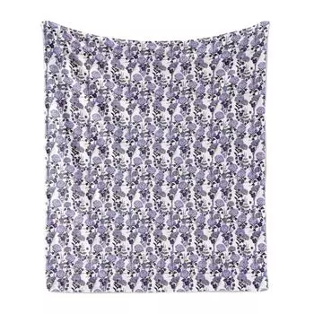 Мягкое фланелевое флисовое одеяло ABAKUHAUS Flowers, Spring Time Clutter от Endemic Flowers, 175 x 230 см, фиолетово-синий, потолок синий