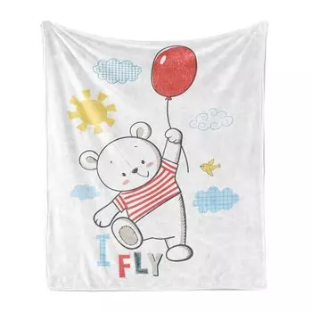 Мягкое фланелевое флисовое одеяло ABAKUHAUS Funny Bear, детский макет I Fly, уютный плюш для использования в помещении и на улице, 125 x 175 см, разноцветный, белый