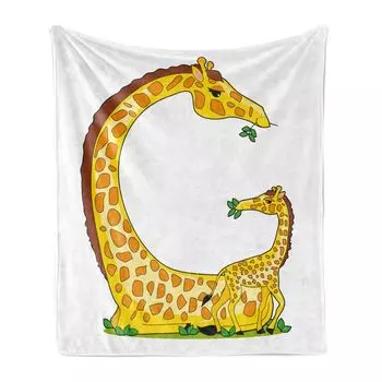 Мягкое фланелевое флисовое одеяло ABAKUHAUS Giraffe, детский корм для африканских животных, уютный плюш для использования в помещении и на улице, 125 x 175 см, белая горчица, белый