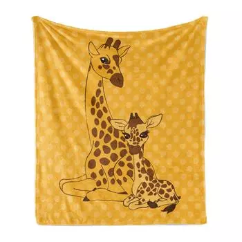 Мягкое фланелевое флисовое одеяло ABAKUHAUS Giraffe, Семейное искусство ребенка и мамы, уютный плюш для использования в помещении и на улице, 125 x 175 см, красное дерево календулы, золото