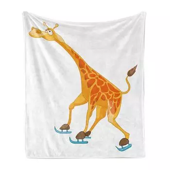 Мягкое фланелевое флисовое одеяло ABAKUHAUS Giraffe, животное, катающееся на коньках, принт Fun Confused Impression на простом бумажном фоне, 175 x 230 см, белый и оранжевый