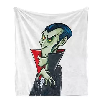 Мягкое фланелевое флисовое одеяло ABAKUHAUS Halloween, мультфильм вампира Дракулы, уютный плюш для использования в помещении и на улице, 125 x 175 см, белый многоцветный