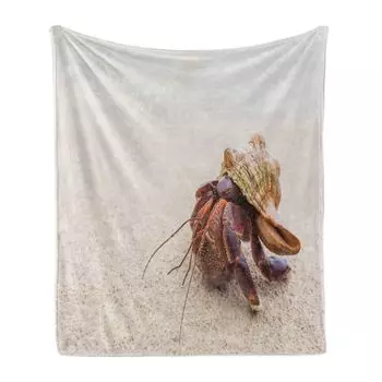 Мягкое фланелевое флисовое одеяло ABAKUHAUS Hermit Crab, живописное изображение Coenobita perlatus с высокой детализацией, 175 x 230 см, разноцветный коричневый, бежевый
