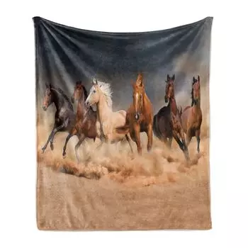 Мягкое фланелевое флисовое одеяло ABAKUHAUS Horse, животные в тематике лошадей, уютный плюш для использования в помещении и на улице, 125 x 175 см, коричневый песочно-коричневый