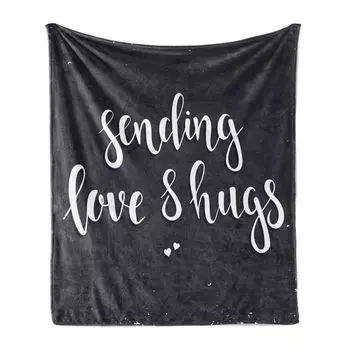 Мягкое фланелевое флисовое одеяло ABAKUHAUS Hug, Cursive Sending Love and Hugs, уютный плюш для использования в помещении и на улице, 125 x 175 см, темно-синий, серый и белый