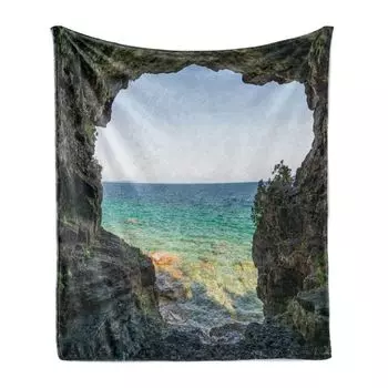 Мягкое фланелевое флисовое одеяло ABAKUHAUS Кипр, Cave at Bruce Peninsula Art, уютный плюш для использования в помещении и на улице, 125 x 175 см, разноцветное
