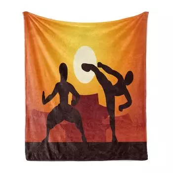 Мягкое фланелевое флисовое одеяло ABAKUHAUS Kung Fu, китайские спортсмены по боксу, уютный плюш для использования в помещении и на открытом воздухе, 125 x 175 см, ярко-серый