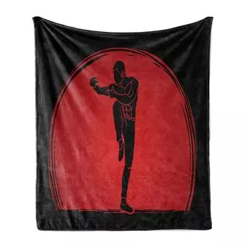 Мягкое фланелевое флисовое одеяло ABAKUHAUS Kung Fu, круглая поза мужского силуэта, уютный плюш для использования в помещении и на открытом воздухе, 125 x 175 см, киноварь цвета кокса серого цвета, коричневый