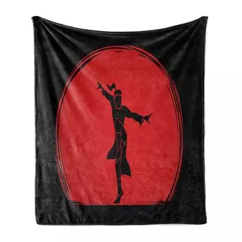 Мягкое фланелевое флисовое одеяло ABAKUHAUS Kung Fu, мужчина в мощной позе каратэ, уютный плюш для использования в помещении и на улице, 125 x 175 см, киноварь цвета кокса серого цвета