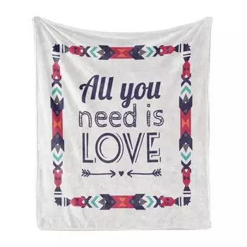 Мягкое фланелевое флисовое одеяло ABAKUHAUS Labeling, надпись You Need Love, уютный плюш для использования в помещении и на улице, 125 x 175 см, кокос и рубин