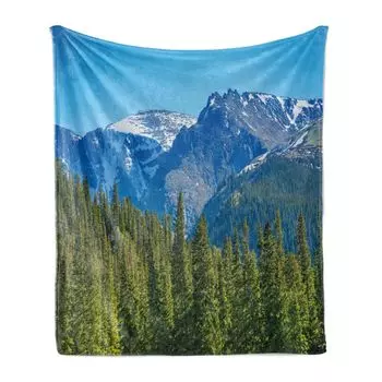 Мягкое фланелевое флисовое одеяло ABAKUHAUS Mountains, с видом на деревья и холмы, уютный плюш для использования в помещении и на улице, 125 x 175 см, разноцветное