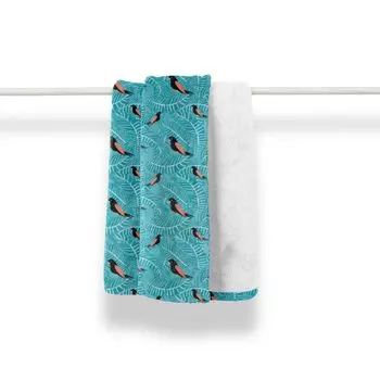 Мягкое фланелевое флисовое одеяло ABAKUHAUS Nestling, листья экзотических птенцов, уютный плюш для использования в помещении и на улице, 125 x 175 см, морской синий и коралловый
