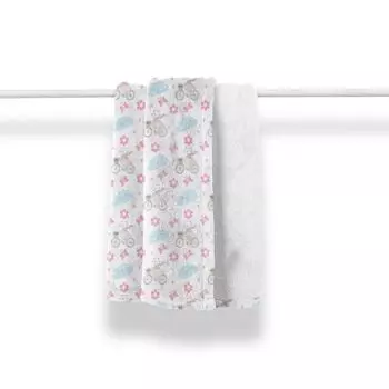 Мягкое фланелевое флисовое одеяло ABAKUHAUS Pastel, Cat Cycle с цветочным рисунком, уютный плюш для использования в помещении и на улице, 125 x 175 см, нежно-розовый и светло-голубой, светло-синий