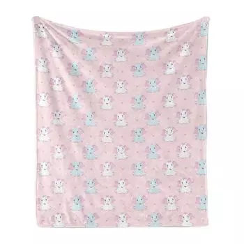 Мягкое фланелевое флисовое одеяло ABAKUHAUS Pastel, слоны и сердечки, уютный плюш для использования в помещении и на улице, 125 x 175 см, нежно-розовый