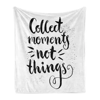 Мягкое фланелевое флисовое одеяло ABAKUHAUS Proverb, Collect Moments Things Not Monochrome, надпись на однотонном фоне, 175 x 230 см, темно-серый и белый