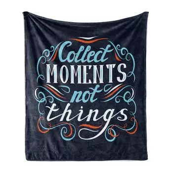 Мягкое фланелевое флисовое одеяло ABAKUHAUS Proverb, Collect Moments Not Things Curvy Vintage, 175 x 230 см, темно-синий оранжевый