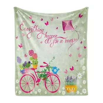 Мягкое фланелевое флисовое одеяло ABAKUHAUS Proverb, велосипед Spring Vibes Kite Bicycle, уютный плюш для использования в помещении и на улице, 125 x 175 см, разноцветный
