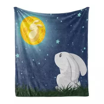 Мягкое фланелевое флисовое одеяло ABAKUHAUS Rabbit, Thinking Staring at the Moon, уютный плюш для использования в помещении и на улице, 125 x 175 см, разноцветный