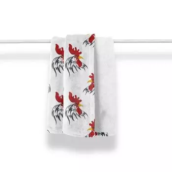 Мягкое фланелевое флисовое одеяло ABAKUHAUS Rooster, символы голов сельскохозяйственных животных, уютный плюш для использования в помещении и на открытом воздухе, 125 x 175 см, белый и ярко-красный