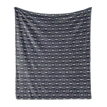 Мягкое фланелевое флисовое одеяло ABAKUHAUS Ski Pattern, надпись Ski Club с перекрещивающимися палками и очками, монохромный дизайн, 175 x 230 см, темно-синий, серый, слоновая кость