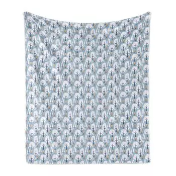 Мягкое фланелевое флисовое одеяло ABAKUHAUS Ski Pattern, Cartoon Skiing Boy Snow, уютный плюш для использования в помещении и на открытом воздухе, 125 x 175 см, синий, серый, желтый и белый