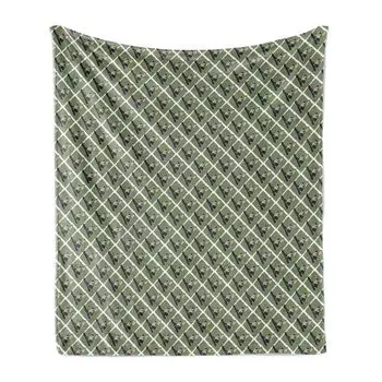 Мягкое фланелевое флисовое одеяло ABAKUHAUS Ski Pattern, поза сноубордиста для прыжка на диагональных квадратах, симметричный дизайн, 175 x 230 см, армейский зеленый, темно-серый