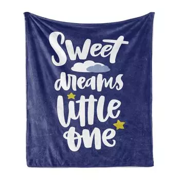 Мягкое фланелевое флисовое одеяло ABAKUHAUS Sleep, Dreams Little Words, уютный плюш для использования в помещении и на улице, 125 x 175 см, темно-синий, желтый, белый
