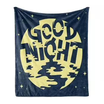 Мягкое фланелевое флисовое одеяло ABAKUHAUS Sleep, Художественное послание спокойной ночи с луной и звездами на абстрактном фоне, 175 x 230 см, бирюзовый и бледно-желтый