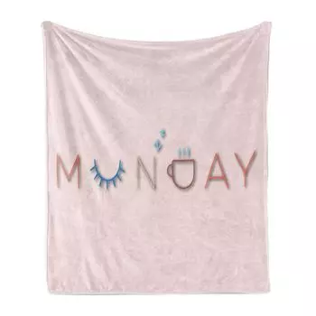 Мягкое фланелевое флисовое одеяло ABAKUHAUS Sleep, красочная надпись Monday, уютный плюш для использования в помещении и на улице, 125 x 175 см, разноцветный
