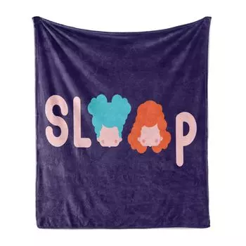 Мягкое фланелевое флисовое одеяло ABAKUHAUS Sleep, типографика с надписями для сна, минималистская иллюстрация «Спящие маленькие девочки и буквы», 175 x 230 см, разноцветные