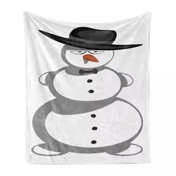 Мягкое фланелевое флисовое одеяло ABAKUHAUS Snowman, просто праздничное изображение сварливого снежного человека в шляпе и галстуке-бабочке, 175 x 230 см, темно-серый белый