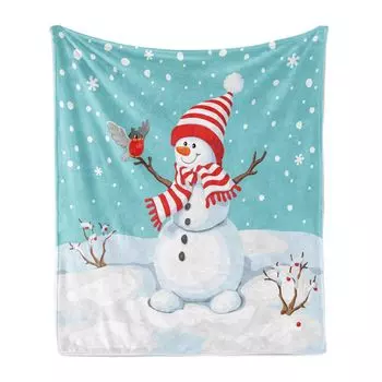 Мягкое фланелевое флисовое одеяло ABAKUHAUS Snowman, узор «Счастливого Рождества», уютный плюш для использования в помещении и на улице, 125 x 175 см, разноцветное