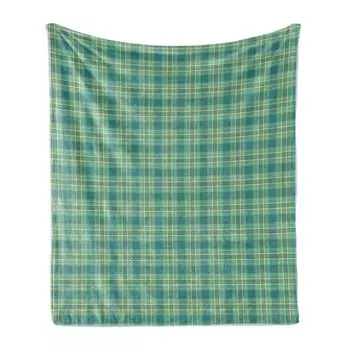 Мягкое фланелевое флисовое одеяло ABAKUHAUS Tartan, классический узор из горизонтальных вертикальных полос, традиционные холодные тона, 175 x 230 см, бежево-синий светло-зеленый