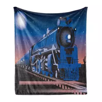Мягкое фланелевое флисовое одеяло ABAKUHAUS Train, несовременный автомобиль из Horizon at Twilight, графика полнолуния и звезд, 175 x 230 см, разноцветный