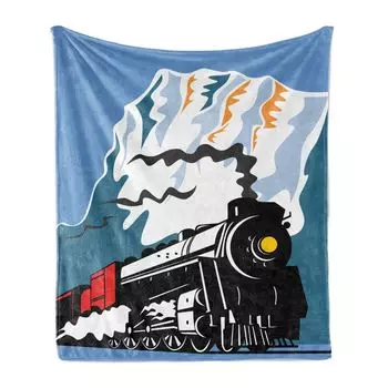 Мягкое фланелевое флисовое одеяло ABAKUHAUS Train, парообразный автомобиль и гора, уютный плюш для использования в помещении и на улице, 125 x 175 см, разноцветный