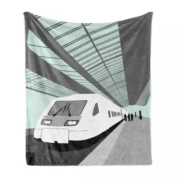 Мягкое фланелевое флисовое одеяло ABAKUHAUS Train, современный автомобиль на вокзале, уютный плюш для использования внутри и снаружи, 125 x 175 см, разноцветный