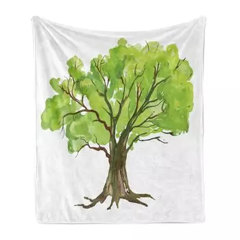 Мягкое фланелевое флисовое одеяло ABAKUHAUS Tree, акварель цвета зеленого дерева, уютный плюш для использования в помещении и на открытом воздухе, 125 x 175 см, красное дерево зеленого яблока