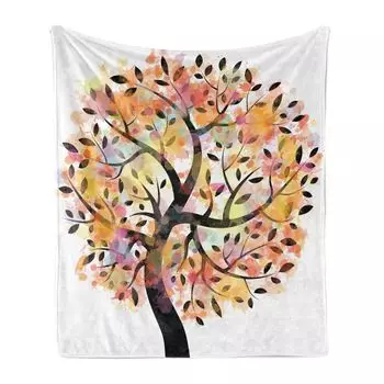 Мягкое фланелевое флисовое одеяло ABAKUHAUS Tree, весенние листья деревьев, уютный плюш для использования в помещении и на улице, 125 x 175 см, разноцветное