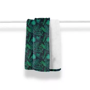 Мягкое фланелевое флисовое одеяло ABAKUHAUS Tropical, Leaves Hibiscus Plumeria, уютный плюш для использования в помещении и на открытом воздухе, 125 x 175 см, цвет индиго нефритовый зеленый