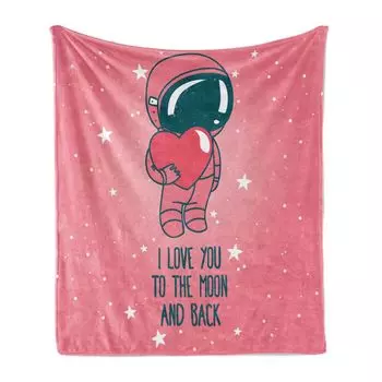 Мягкое фланелевое флисовое одеяло ABAKUHAUS Valentines, Astronaut Romance Art, уютный плюш для использования в помещении и на улице, 125 x 175 см, темно-бирюзовый, розовый