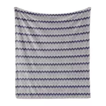 Мягкое фланелевое флисовое одеяло ABAKUHAUS Vintage Tribal, художественные украшения ацтеков, уютный плюш для использования внутри и снаружи, 125 x 175 см, индиго и слоновая кость, черный