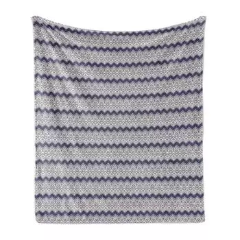 Мягкое фланелевое флисовое одеяло ABAKUHAUS Vintage Tribal, однотонные узоры из зигзагов, точек и ромбов в ацтекском стиле, 175 x 230 см, индиго и слоновая кость, синий