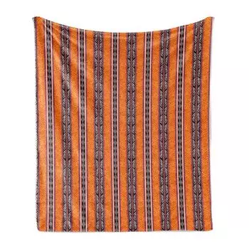 Мягкое фланелевое флисовое одеяло ABAKUHAUS Vintage Tribal, Wild Boho Art, уютный плюш для использования в помещении и на открытом воздухе, 125 x 175 см, темно-серый оранжевый
