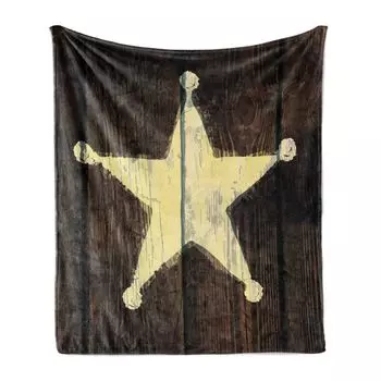 Мягкое фланелевое флисовое одеяло ABAKUHAUS Western, деревенское дерево Lone Star, уютный плюш для использования в помещении и на открытом воздухе, 125 x 175 см, бледно-желтый и коричневый