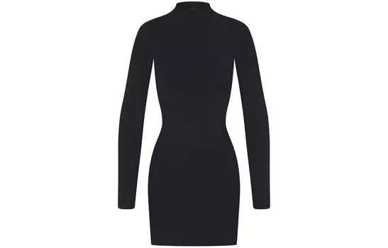 Мягкое гладкое бесшовное мини-платье с высоким воротом, платье с длинными рукавами, цвет оникс/оникс Skims, ONYX/Onyx