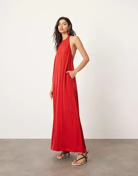 Мягкое красное платье макси с глубоким вырезом на спине и карманами ASOS EDITION