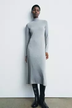 Мягкое миди платье ZARA, серый мергель
